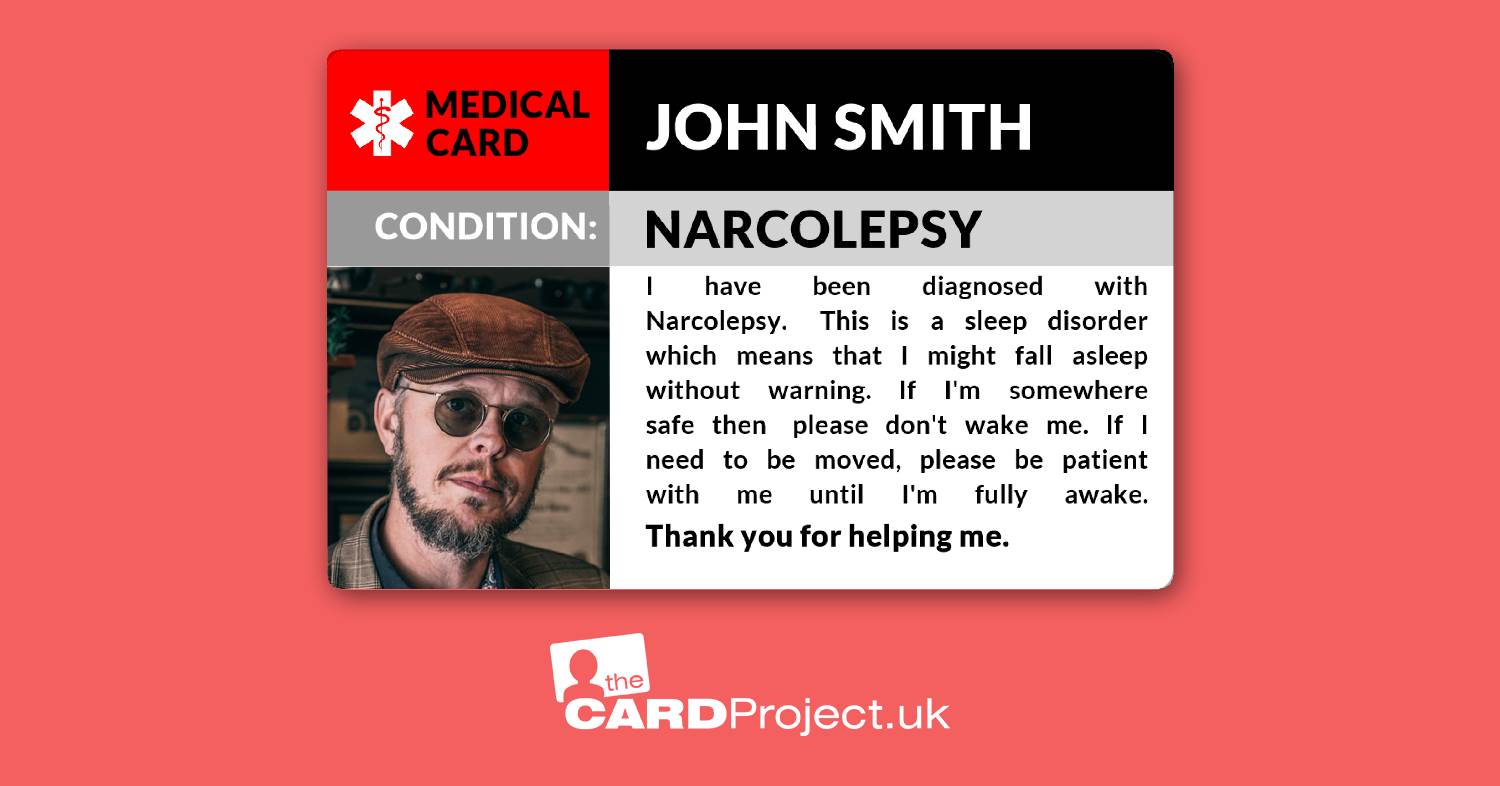 Narcolepsy Awareness Photo Medical ID Alert Card, Sleep Disorder Cataplexy. (FRONT)
